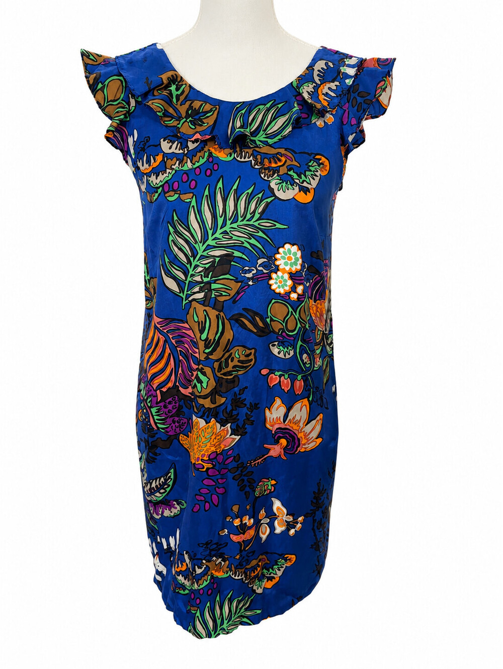 J. Crew Blue Floral Sheath Dress Sea Coral Silk Mini Dress 2 - Picture 2 of 7